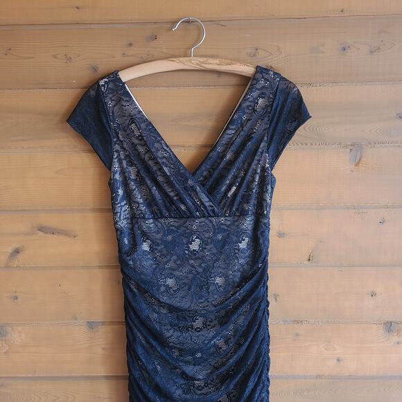 Laundry By Shelli Segal Black Lace Nude Mermaid Maxi Dress Size 8 Prom Formal - Picture 4 of 4
